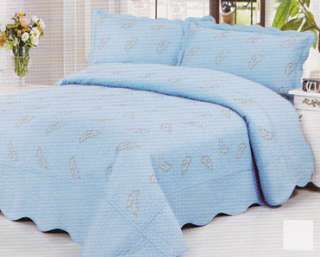 Leaf Light Blue King Size Bedspread Brand New QT014  
