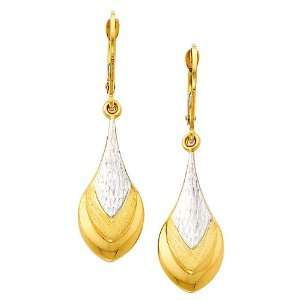   White 2 Two Tone Gold Teardrop Fancy Dangle Hanging Earrings for Women