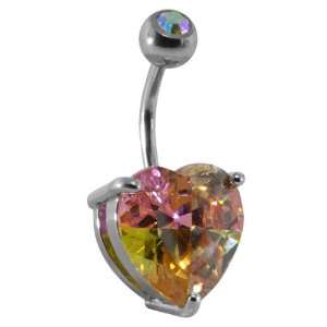   Luxe   Designer Heart Multi Color Crystal Belly Button Ring Jewelry