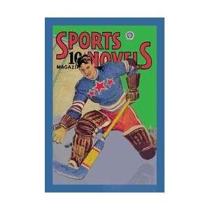  Three Star Goalie Lunges for Puck 12x18 Giclee on canvas 