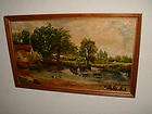 Old oil painting,{Hors​es and wagon in the water, is signed Del 