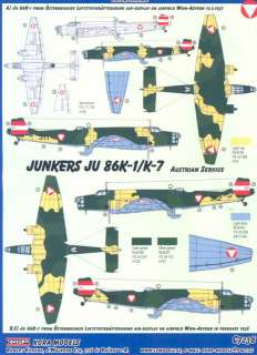72 KORA JUNKERS Ju 86 AUSTRIA Conversion Kit *MINT*  