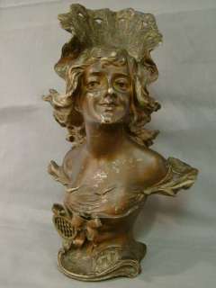   Spelter ART NOUVEAU Figural LADY BUST Old Victorian Statue LETE  