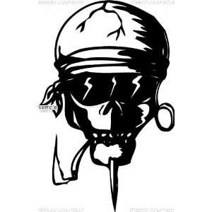 LOWRIDER THUG SKULL WITH EARRING BANDANA CIGARETTE AND SHADES SKULL 10 