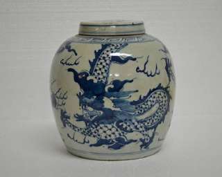 Chinese Blue White Porcelain Ginger Jar Dragon JUN11 01  