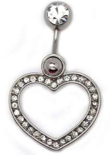 Two Way Clear Crystal Big Hollow Heart Belly Ring G102  