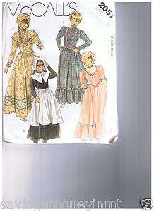   2057 Girls siz 12 Historical/pioneer/pilgrim costume dress pattern