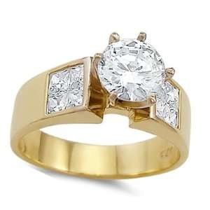 CZ Solitaire Engagement Ring 14k Yellow Gold Bridal (2.00 Carat), Size 