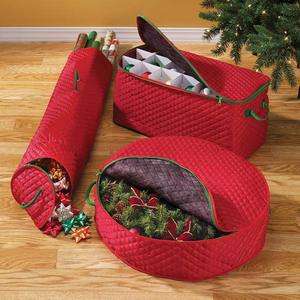 RED QUILTED HOLIDAY STORAGE CASES choose from ORNAMENT/WREATH/WRAP 