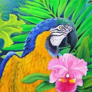  Magnificent Blue & Gold Tropical Macaw Parrot Bird Giclee 