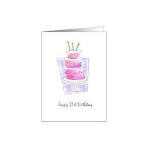  Just For Girls Happy 21 Years Old Birthday Cake Card Card 