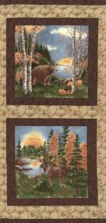 Birch Bark Lodge Fabric Holly Taylor Bears Leaves Moose Panel  
