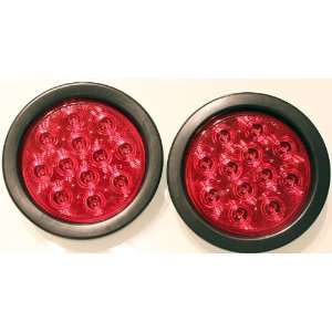   KT RED LED 4 ROUND STOP TURN TAIL LIGHT INCLUDES LIGHT, GROMMET, PLUG