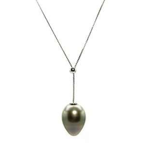  Tahitian Lariat Pearl Necklace, 18K White Gold Adjustable 