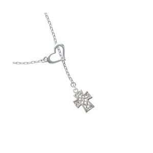  Criss Cross Patterned Cross Heart Lariat Charm Necklace 