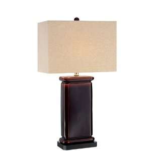  Table Lamp with Linen Fabric Shade in Rich Coffee Finish 