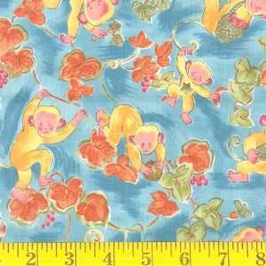  45 Wide Kimikos Kids Playful Monkeys Teal Fabric By The 
