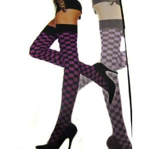    Black & Purple Checkered Leg Warmers Knee Socks Toys & Games
