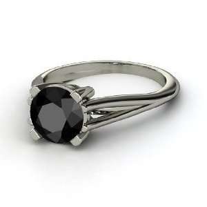   Round Split Shank Ring, Round Black Diamond Platinum Ring Jewelry