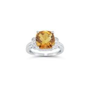  0.09 Cts Diamond & 3.01 Cts Citrine Ring in 14K White Gold 