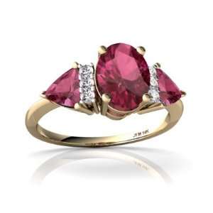   Gold Oval Genuine Pink Tourmaline 3 Stone Ring Size 6.5 Jewelry
