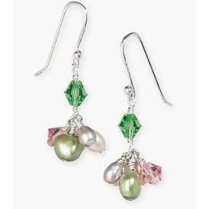   Pink & Green Crystal & Cultured Pearls Earrings 