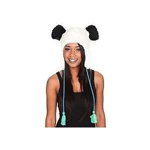    White and Black Panda Plush Furry Hat w/Tassles Toys & Games