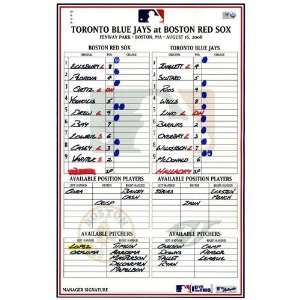  Blue Jays at Red Sox 8 16 2008 Game Used Lineup Card 