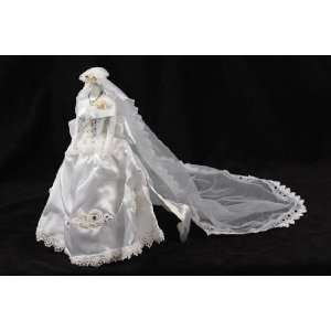 Collection of 6 Mini Wedding Dress and Veils on Stands 