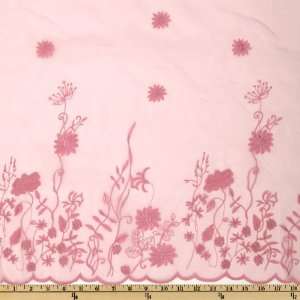 52 Wide Embroidered Organza Floral Dark Rose Fabric By 