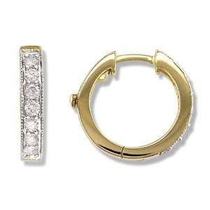   Bead set Diamond Hoop Earrings in 14k Yellow Gold (with Safety Lock