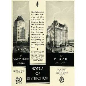  1933 Ad Henry A. Rost Savoy Plaza Hotel Buildings New York 