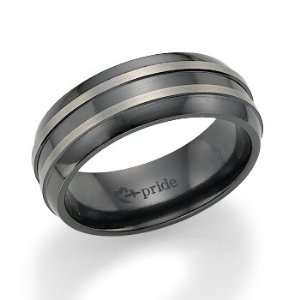  Black Titanium Ring with Grey Titanium Accents Jewelry
