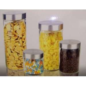  Clear Glass Kitchen Canister Set Stainless Steel