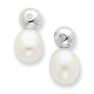   Silver .02ct Diamond and Freshwater Cultured Pearl Earrings Jewelry