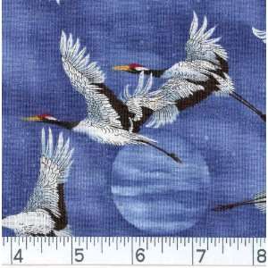  45 Wide Small Evening Cranes   Blue Fabric By The Yard 