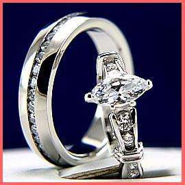   WEDDING BRIDAL WOMENS MENS SILVER MARQUISE HIS HERS RING SET  