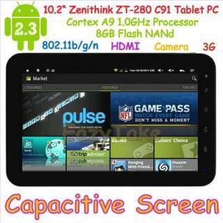 10.2 Zenithink ZT 280 C91 Android 2.3 WiFi HDMI 8GB Capacitive Screen 