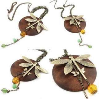 Fashion Womens Wood Dragonfly Pendant Long Necklaces x185 great gift 
