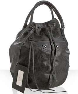 Balenciaga anthracite leather Pompon large drawstring bag   