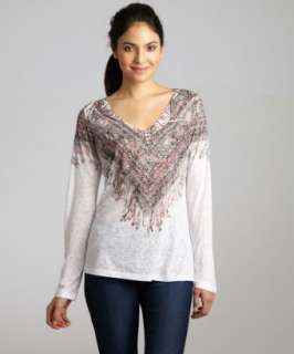 Romeo & Juliet Couture white fringe graphic burnout long sleeve t 