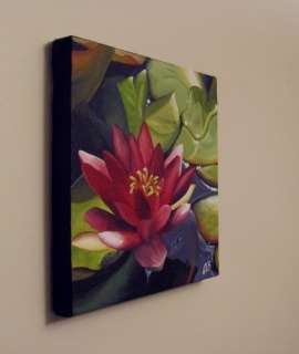 Original DAILY Painting CES Water Lily Flower PINK Purple Lotus Canvas 