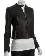 style #305217802 black leather diagonal zip jacket