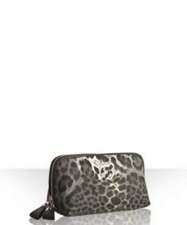 Yves Saint Laurent grey leopard print fabric large cosmetic case 