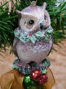 Great Horned Owl Bird Christmas Holly Berry Ornament  