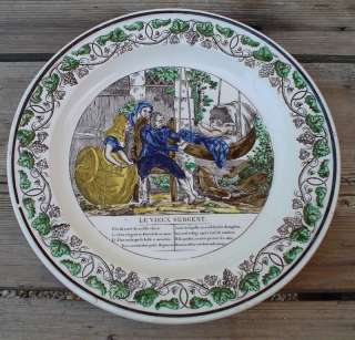 FRENCH PLATE LE VIEUX SERGENT HANDPAINTED TRANSFER  