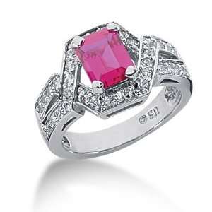  2.15 Ct Diamond Ruby Ring Engagement Emerald cut 14k White 