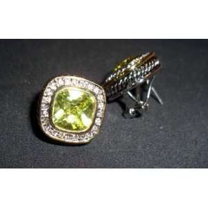    Olive Green Cz Earrings with Gold Tone on the Edge 
