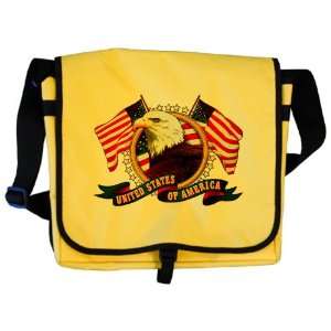    Messenger Bag Bald Eagle Emblem with US Flag 