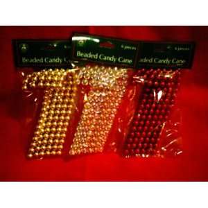  SPARKLING GLASS BEAD CANDY CANE DECORATIONS, IRRIDESCENT 